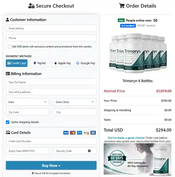 Trimoryn Secure Checkout Page